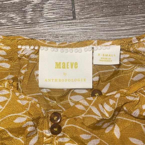 Maeve by Anthropologie Letizia Top xS Capri Stripe Balloon Sleeve Mustard Yellow - Picture 2 of 6